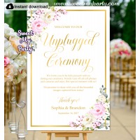 Cream pink unplugged cermony sign,Ivory pink unpluggd wedding sign,(135)